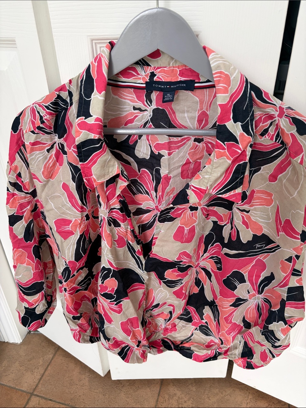 Tommy Hilfiger Coral Pink Floral Button-Front Blouse